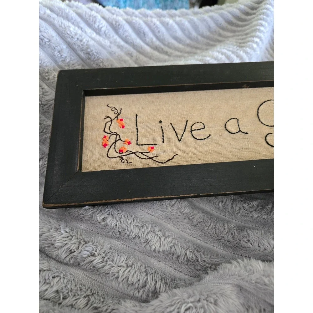 Dennis East International Live a Good Life Embroidered Burlap Framed Wall Plaque